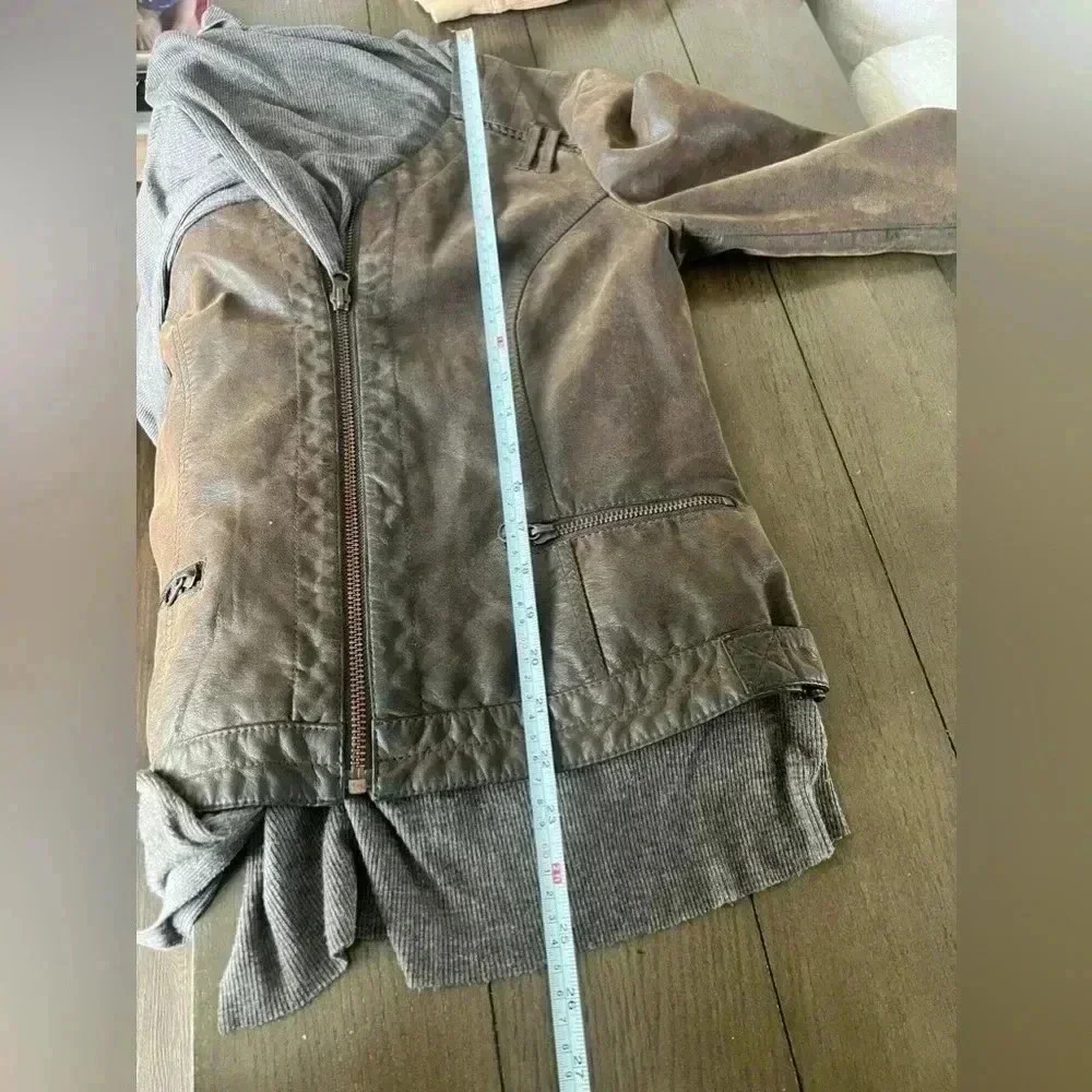 Anthropologie Hei Hei knit Layered Causeway Brown Vegan
Leather Jacket Sz‎ S - Picture 15 of 16